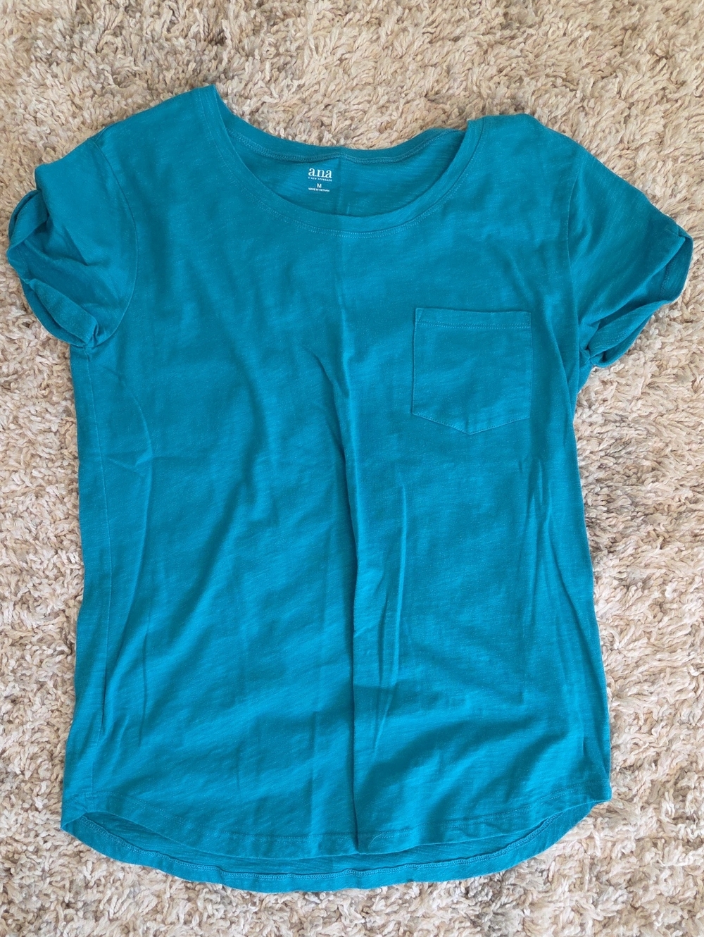 a.n.a Teal Crewneck Short Sleeve Top with Chest Pocket